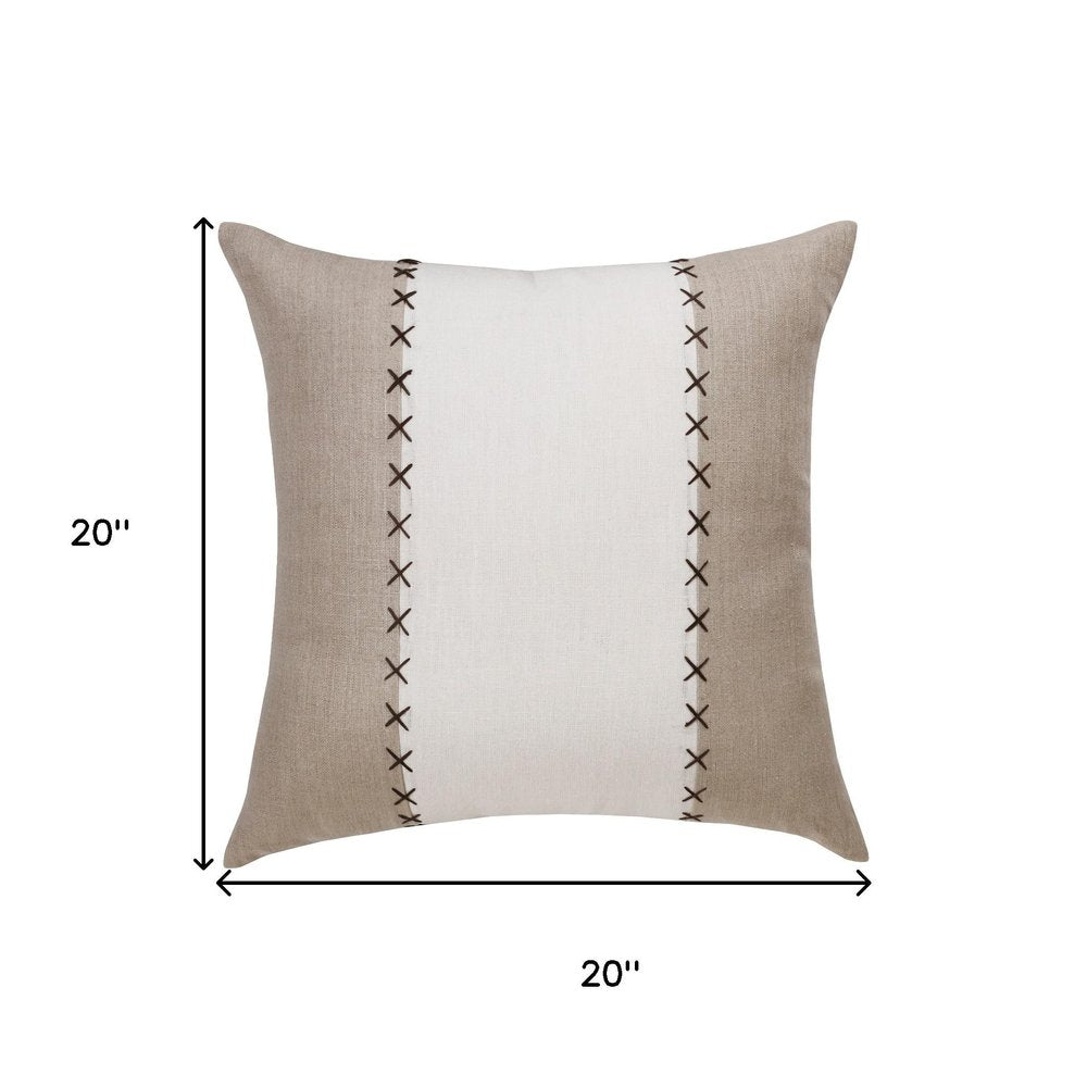 20" Brown And Ivory Striped Linen Throw Pillow Cover