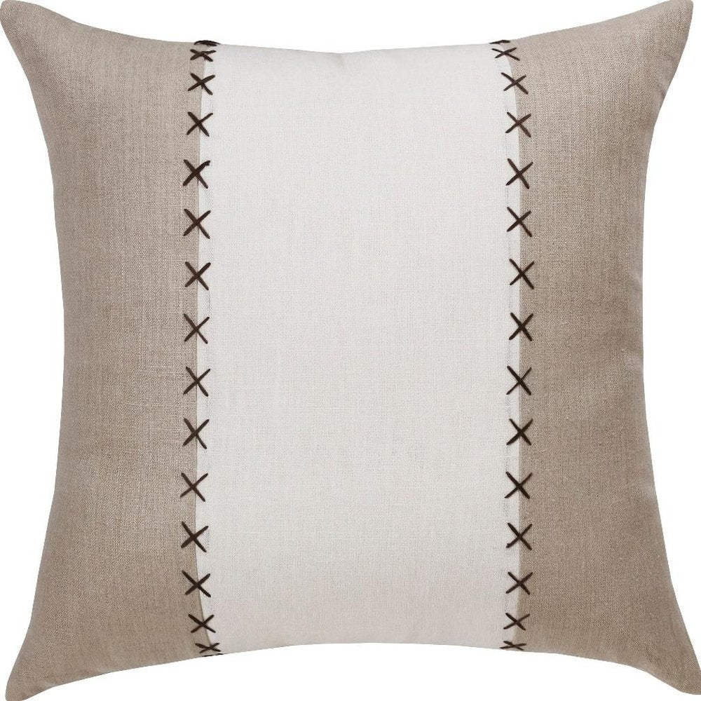 20" Brown And Ivory Striped Linen Throw Pillow Cover
