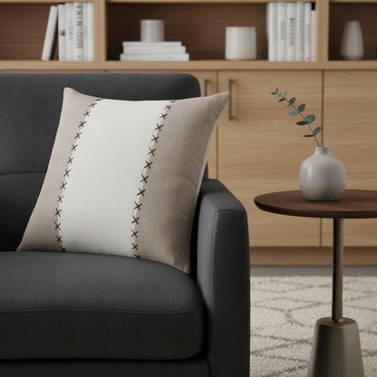 20" Brown And Ivory Striped Linen Throw Pillow Cover