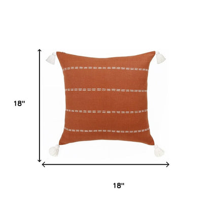 18" Rust And Ivory Striped Linen Throw Pillow Cover