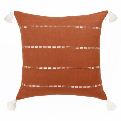 18" Rust And Ivory Striped Linen Throw Pillow Cover