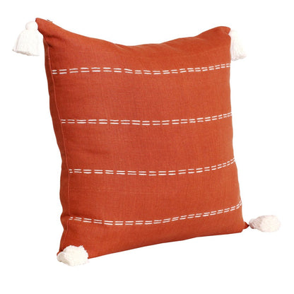 18" Rust And Ivory Striped Linen Throw Pillow Cover