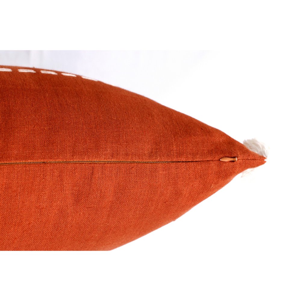 18" Rust And Ivory Striped Linen Throw Pillow Cover