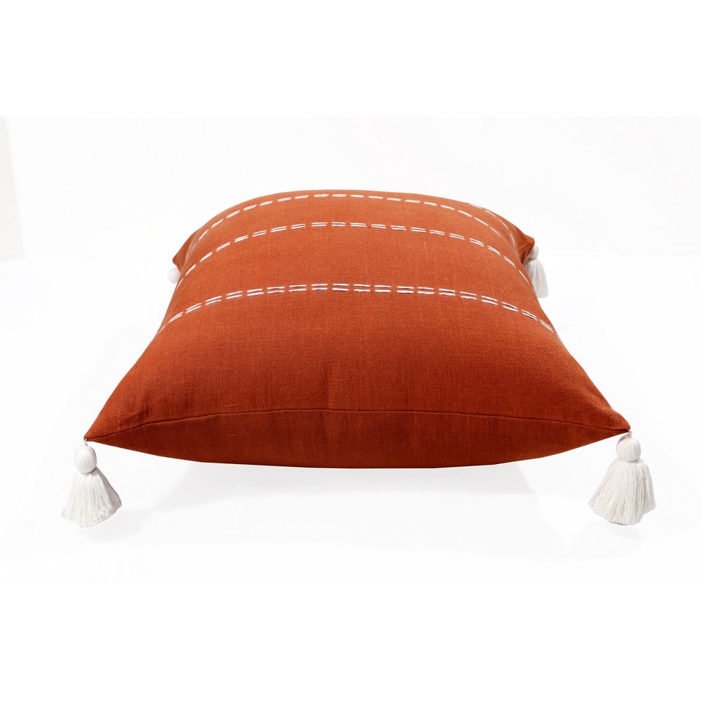 18" Rust And Ivory Striped Linen Throw Pillow Cover