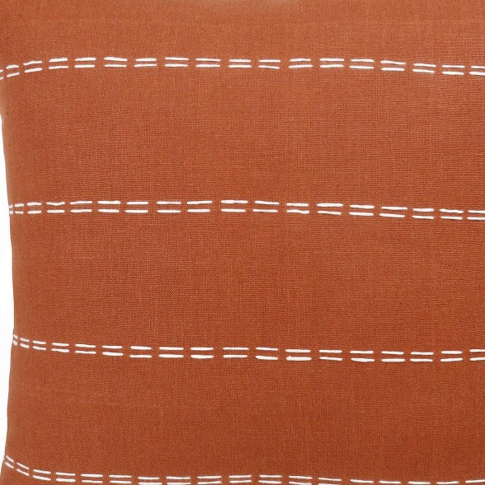 18" Rust And Ivory Striped Linen Throw Pillow Cover
