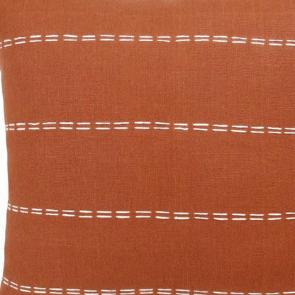 18" Rust And Ivory Striped Linen Throw Pillow Cover