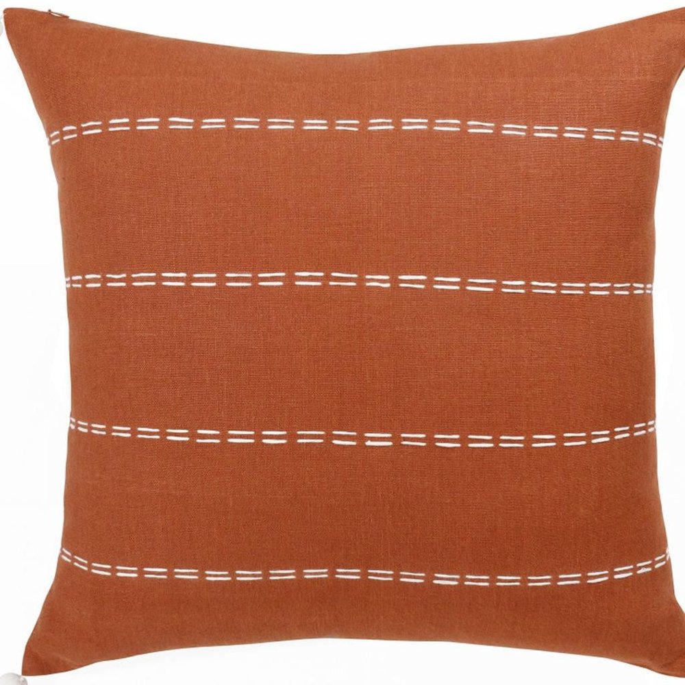 18" Rust And Ivory Striped Linen Throw Pillow Cover