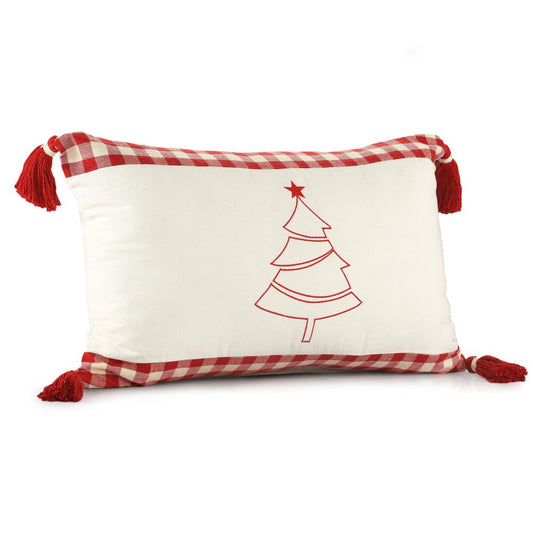 16" X 24" Red And White Lumbar Christmas Christmas Tree Plaid Cotton Throw Pillow Cover