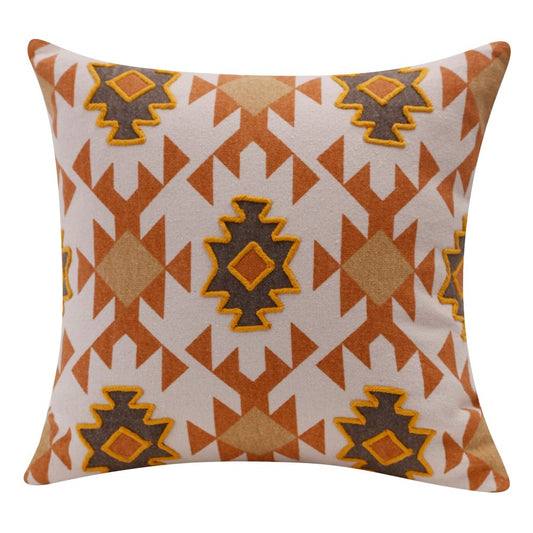 18" Orange And Off White Geometric Cotton Throw Pillow Cover