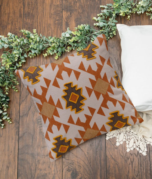 18" Orange And Off White Geometric Cotton Throw Pillow Cover