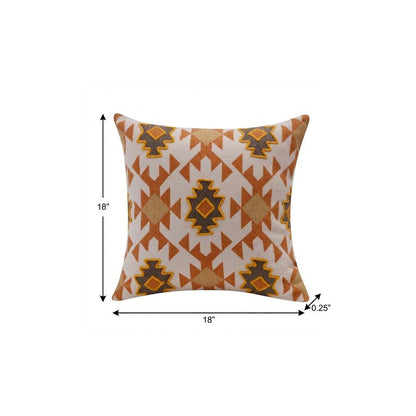 18" Orange And Off White Geometric Cotton Throw Pillow Cover
