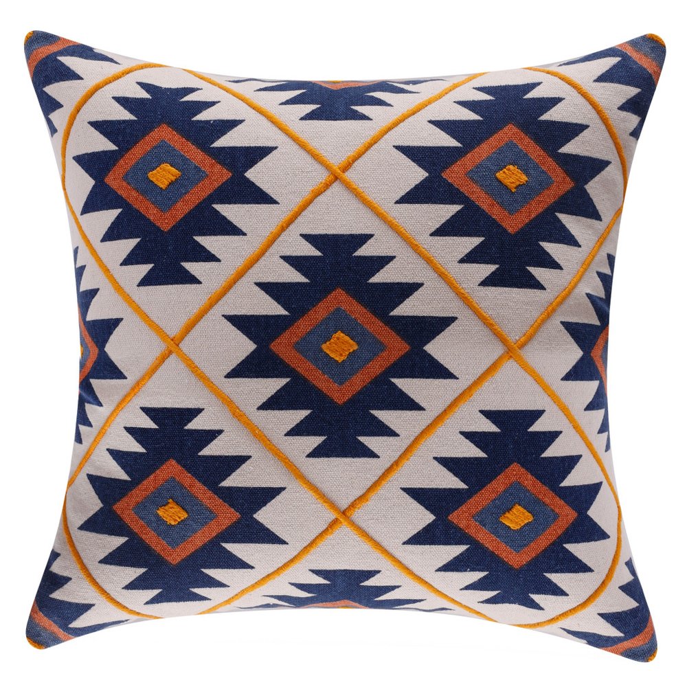18" Navy Blue And Rust Geometric Cotton Throw Pillow Cover
