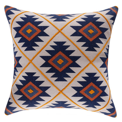 18" Navy Blue And Rust Geometric Cotton Throw Pillow Cover