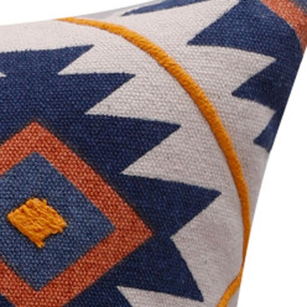 18" Navy Blue And Rust Geometric Cotton Throw Pillow Cover
