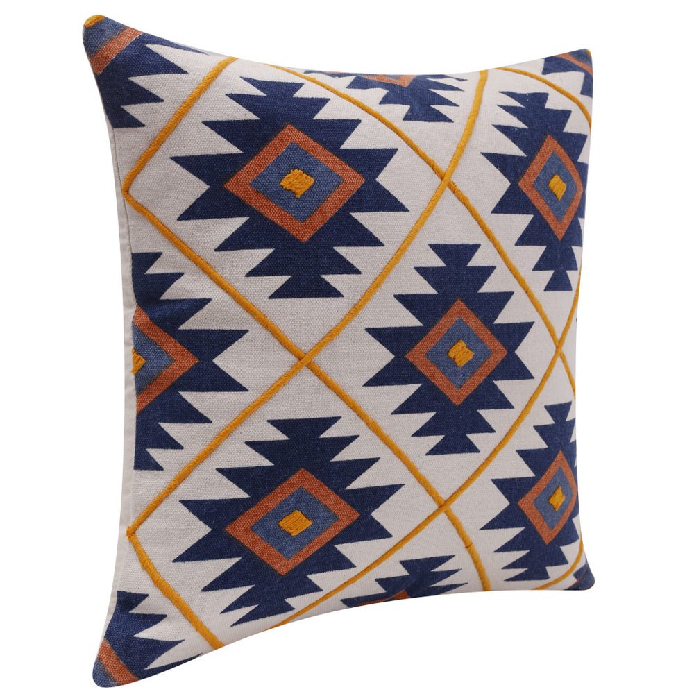 18" Navy Blue And Rust Geometric Cotton Throw Pillow Cover