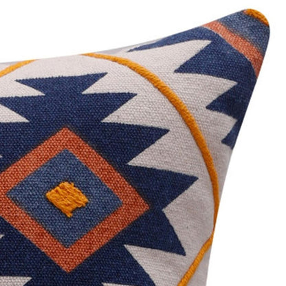 18" Navy Blue And Rust Geometric Cotton Throw Pillow Cover