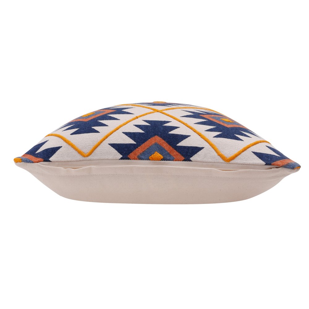 18" Navy Blue And Rust Geometric Cotton Throw Pillow Cover