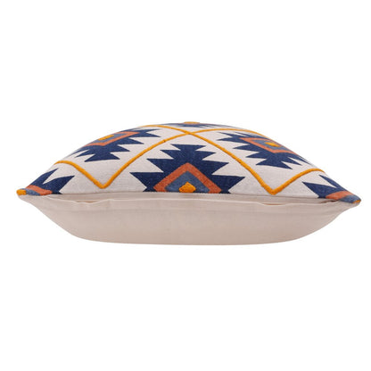 18" Navy Blue And Rust Geometric Cotton Throw Pillow Cover