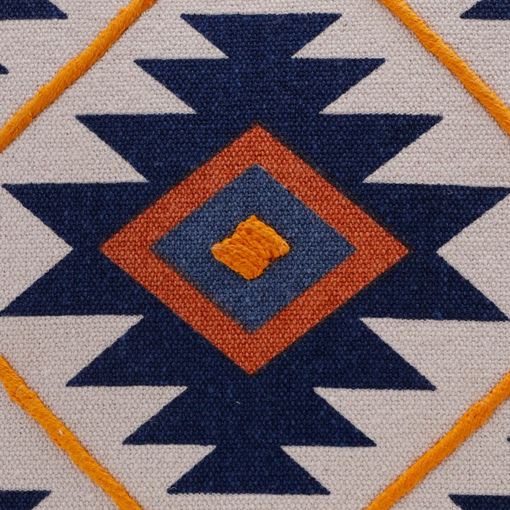 18" Navy Blue And Rust Geometric Cotton Throw Pillow Cover