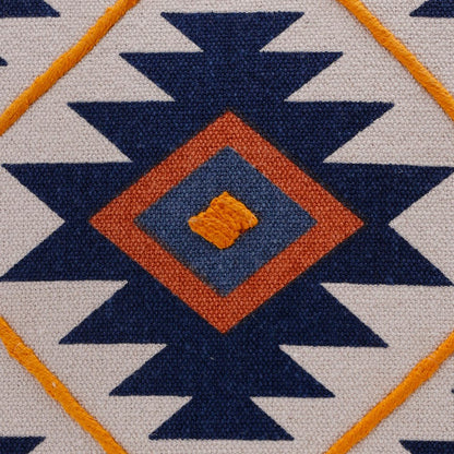 18" Navy Blue And Rust Geometric Cotton Throw Pillow Cover