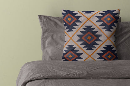 18" Navy Blue And Rust Geometric Cotton Throw Pillow Cover