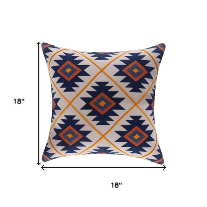 18" Navy Blue And Rust Geometric Cotton Throw Pillow Cover