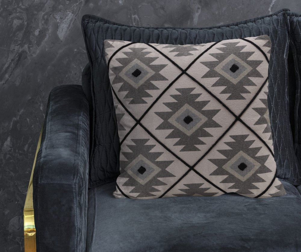 18" Gray And Black Geometric Cotton Throw Pillow Cover