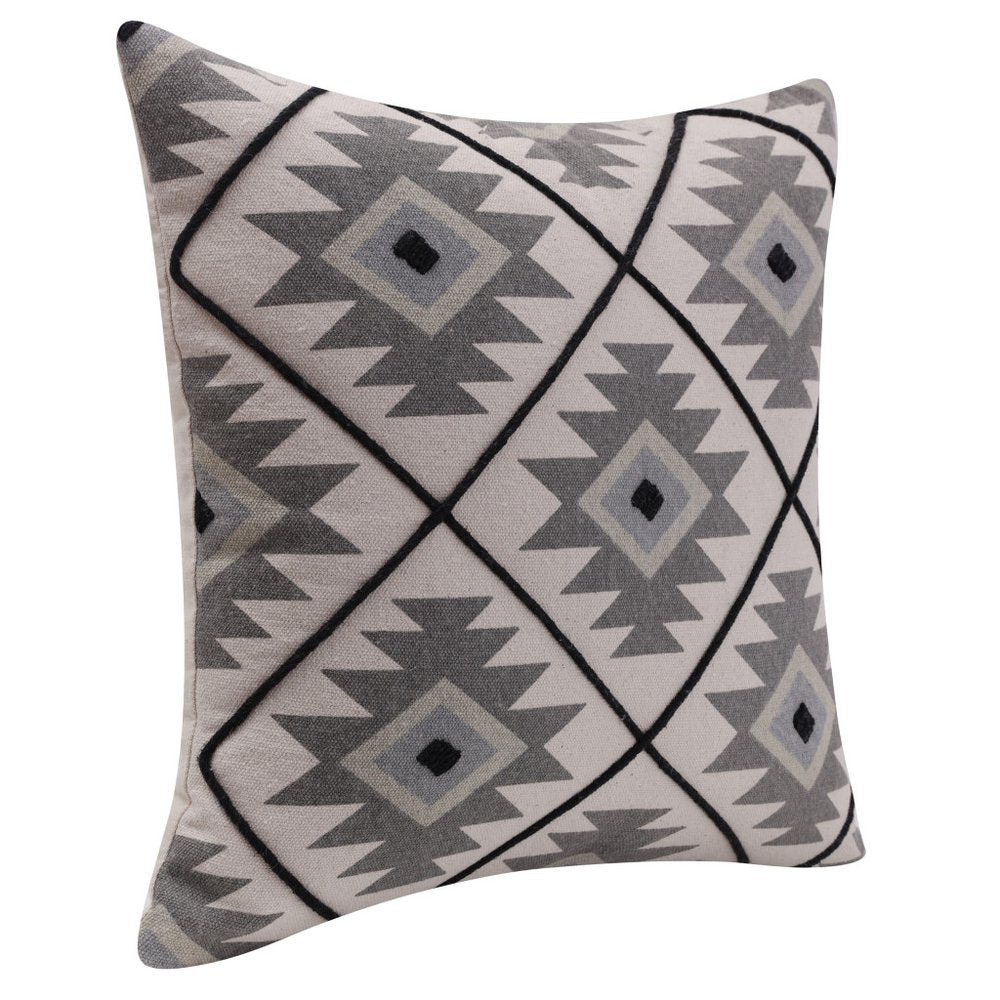 18" Gray And Black Geometric Cotton Throw Pillow Cover