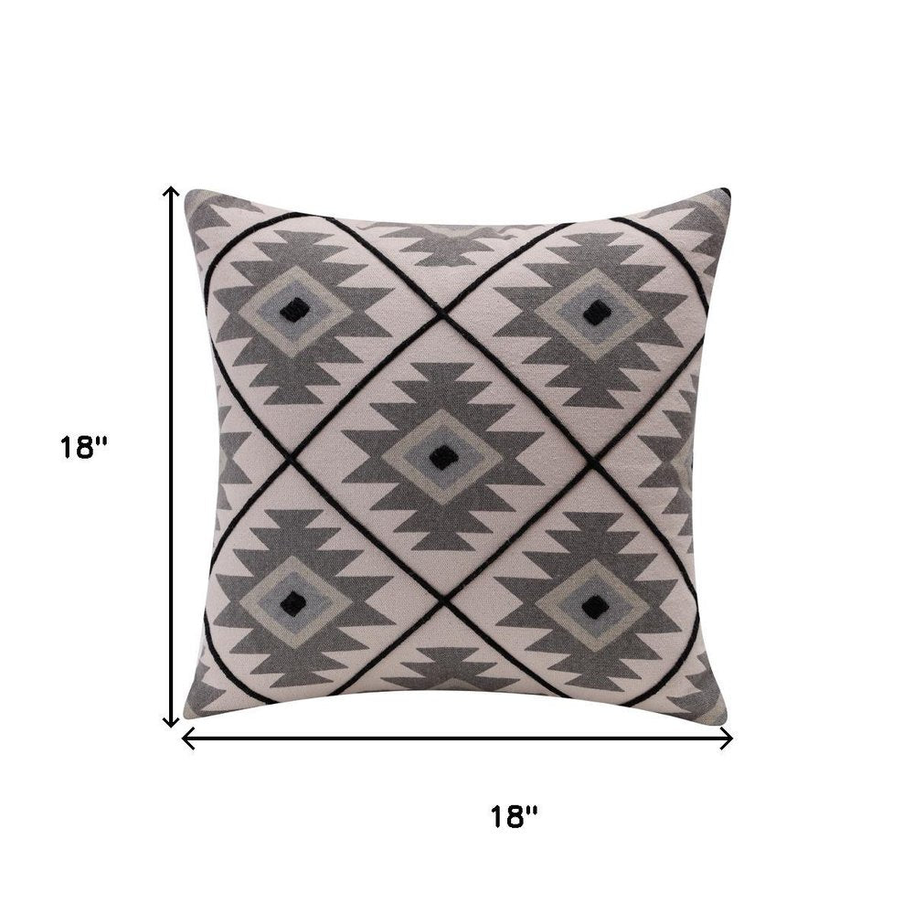 18" Gray And Black Geometric Cotton Throw Pillow Cover