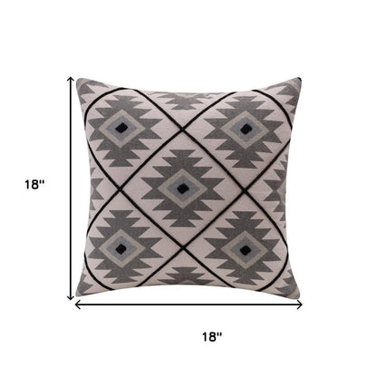 18" Gray And Black Geometric Cotton Throw Pillow Cover