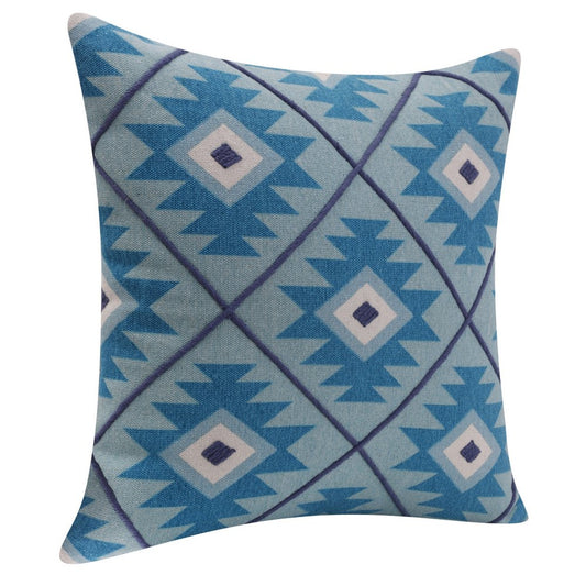 18" Blue And White Geometric Cotton Throw Pillow Cover