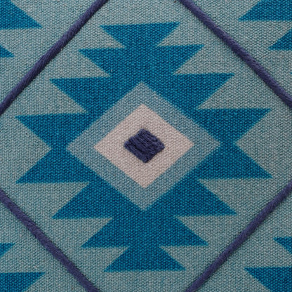 18" Blue And White Geometric Cotton Throw Pillow Cover