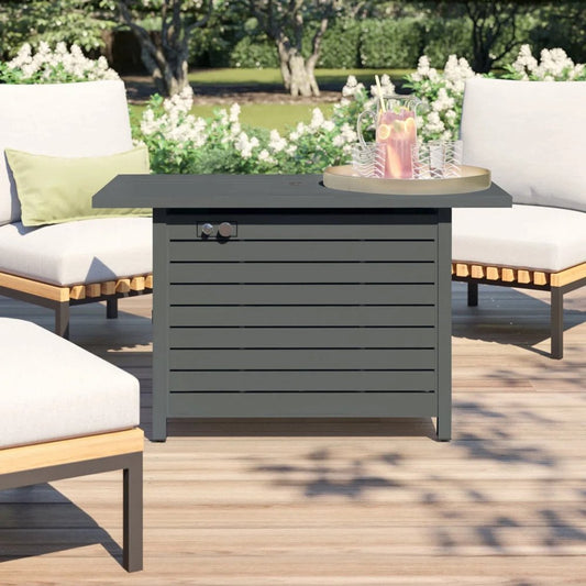 50000 BTU 42" Gray Steel Propane Rectangular Fire Pit With Cover