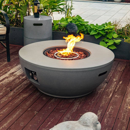 50000 BTU 37" Gray Steel Propane Round Fire Pit With Cover