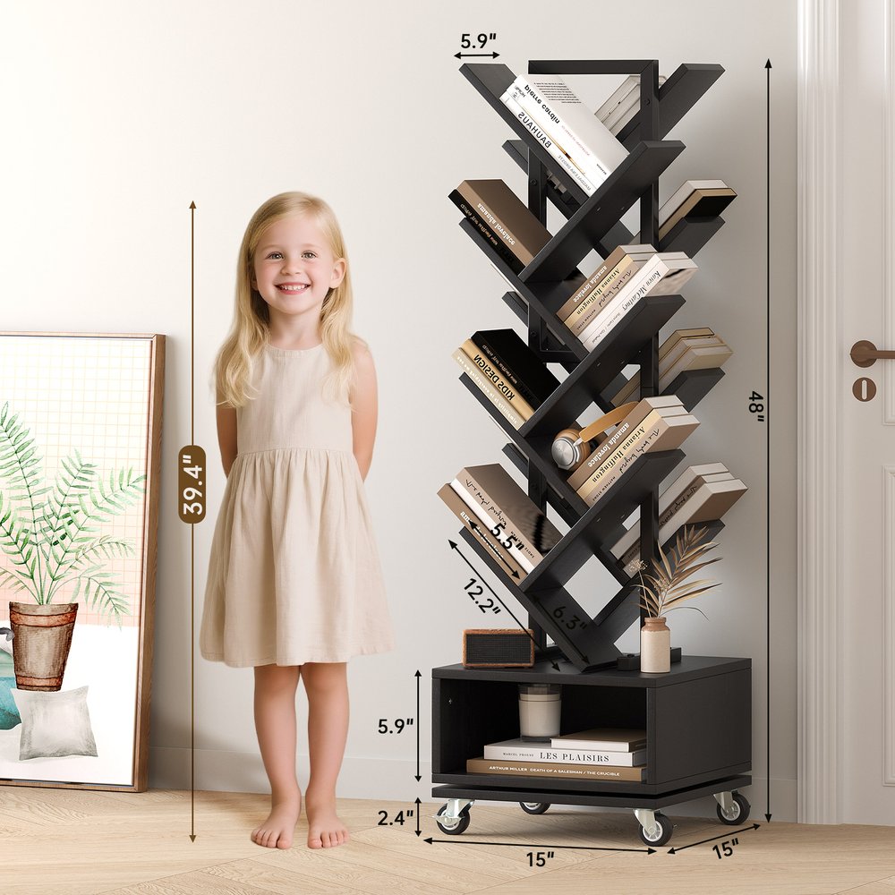 48" Black Wood Sixteen Tier Etagere Bookcase
