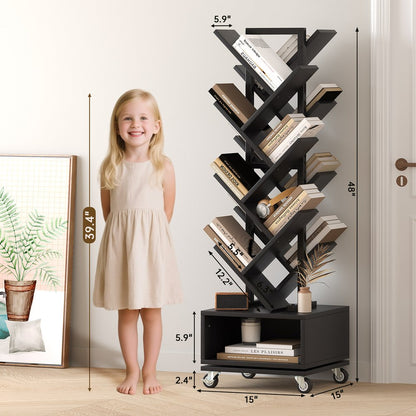 48" Black Wood Sixteen Tier Etagere Bookcase