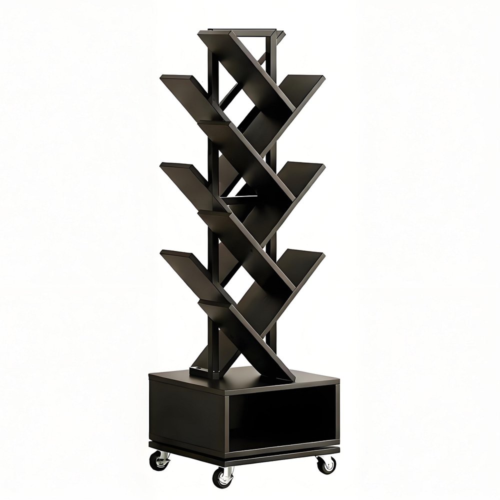 48" Black Wood Sixteen Tier Etagere Bookcase