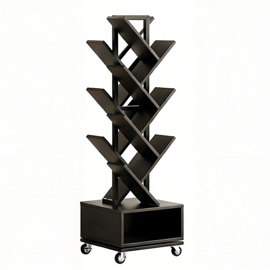 48" Black Wood Sixteen Tier Etagere Bookcase