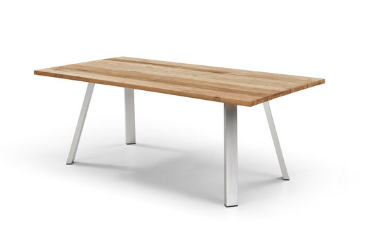 79" Natural and Silver Solid Wood and Stainless Steel Outdoor Dining Table