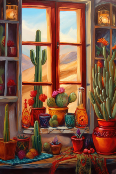 Desert Bloom - Cactus Window View