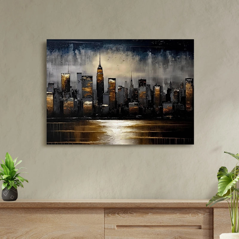Golden Skyline - City Lights at Dusk Wall Art