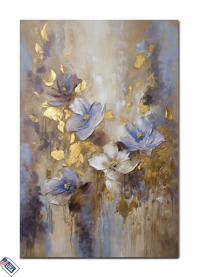Golden Bloom Serenity - Abstract Floral Elegance