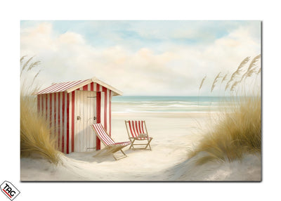 Coastal Charm - Striped Beach Hut Artwork