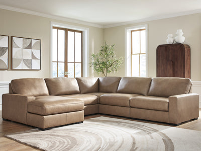 Evee Outdoor & More - Ashley Furniture - Veronella Sectional - RAF 5-Piece Sectional with Chaise / Sahara - 76106S12