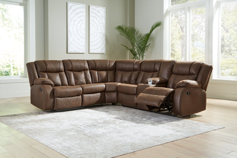 Evee Outdoor & More - Ashley Furniture - Trail Boys Sectional - 2-Piece Reclining Sectional / Walnut - 82703S1