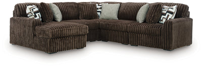 Evee Outdoor & More - Ashley Furniture - Midnight-Madness Sectional - RAF 5-Piece Sectional with Chaise / Chocolate - 98104S21