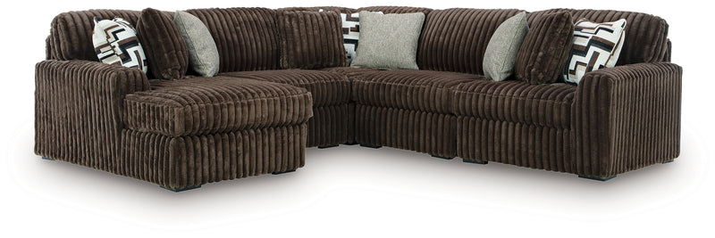 Evee Outdoor & More - Ashley Furniture - Midnight-Madness Sectional - RAF 5-Piece Sectional with Chaise / Chocolate - 98104S21