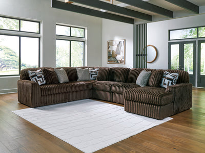Evee Outdoor & More - Ashley Furniture - Midnight-Madness Sectional - RAF 6-Piece Sectional with Chaise / Chocolate - 98104S24