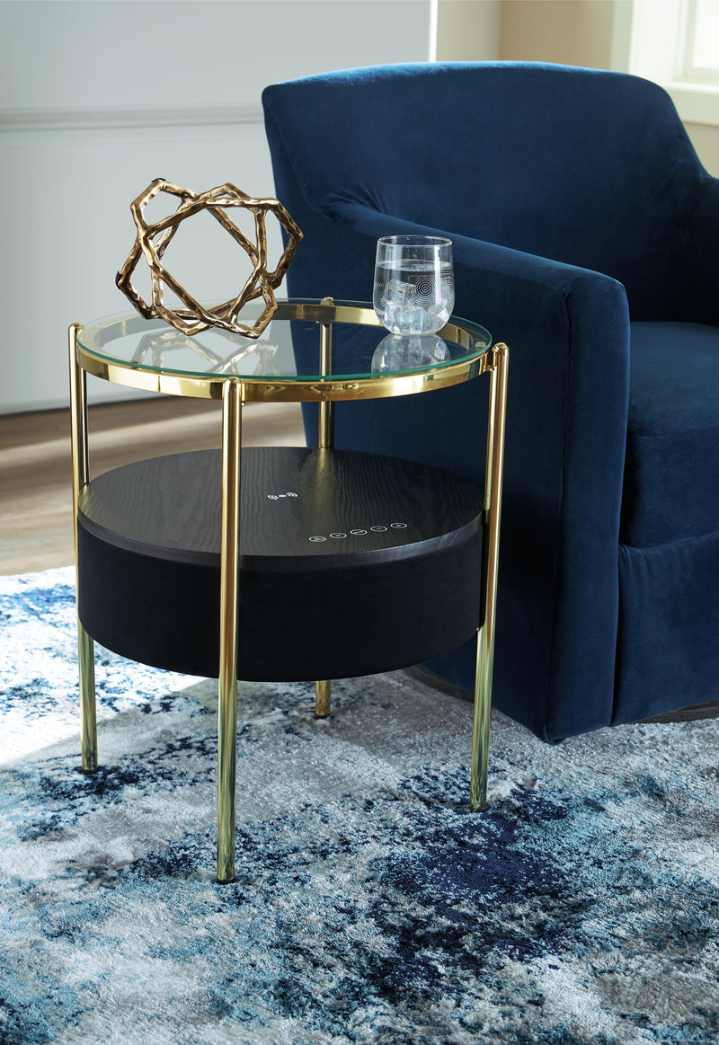 Evee Outdoor & More - Ashley Furniture - Nedman Accent Table with Speaker - Accent Table with Speaker / Black/Gold Finish - A4000669