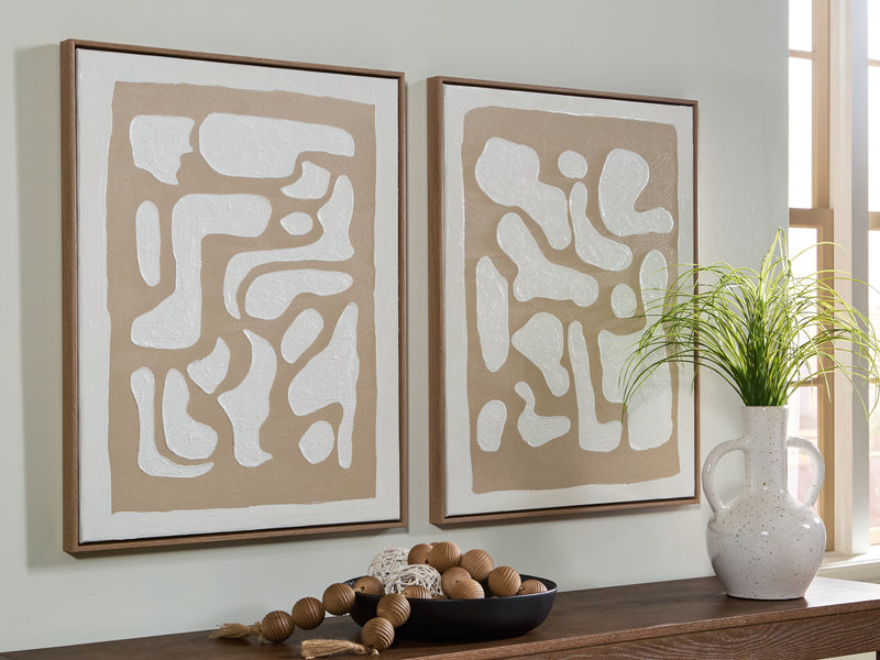 Evee Outdoor & More - Ashley Furniture - Waldett Wall Decor - Wall Art Set (Set of 2) / Beige/White - A8000503